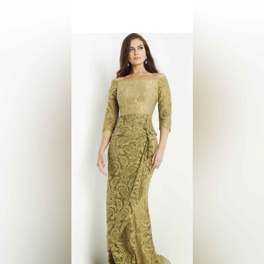Jovani Womens Green Lace Rhinestone 3/4 Sleeve Mermaid Gown Formal Dress Size 6